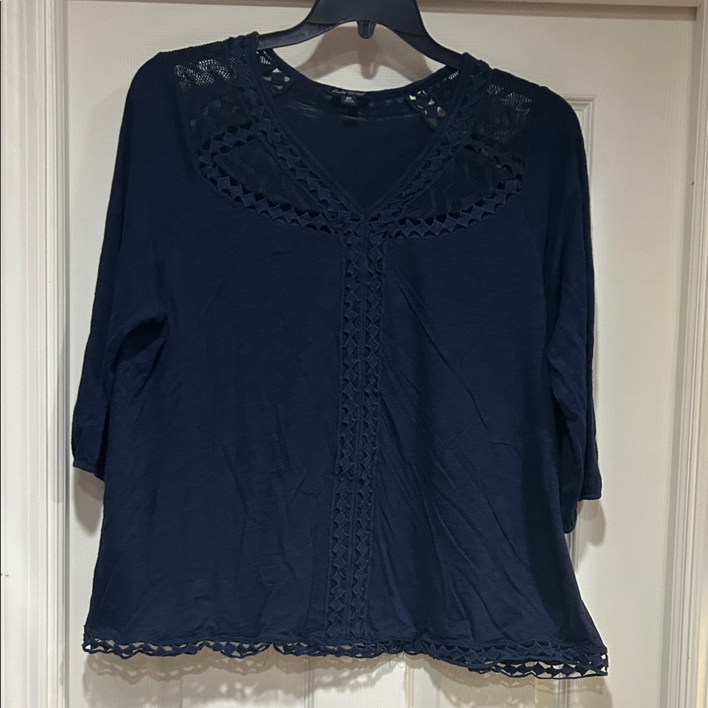 Lucky Brand Navy Blue Women's Top with Crocheted Lace
